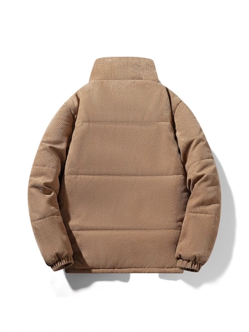 Men's Corduroy Stand Collar Padded Jacket Winter Warm Thickened Loose Casual Coat Fashion Outerwear For Men Solid Color Jackets