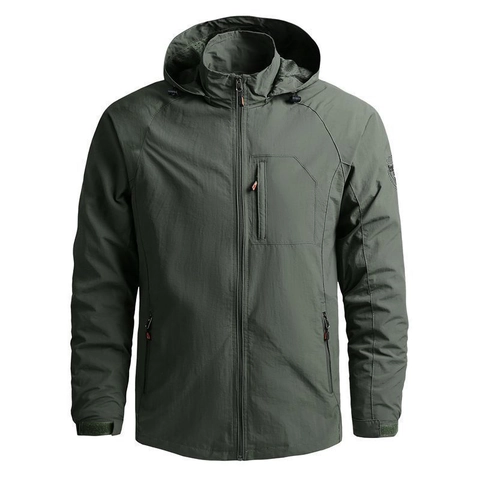 Chaqueta Cortavientos con Capucha para Hombre Ligera Secado Rápido Aire Libre Casual Ajuste Holgado Abrigo con Múltiples Bolsillos