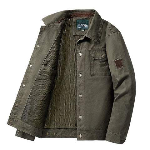 Chaqueta de Ropa de Trabajo Casual para Hombre Abrigo Cargo de Exterior a Prueba de Viento Con Múltiples Bolsillos Cuello de Solapa Ropa de Abrigo de Color Sólido para Hombre