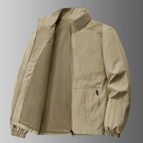 Giacca a Vento Leggera da Uomo Casual Collo in Piedi Cerniera Fodera in Rete Cappotto Moda Outdoor per Primavera Autunno