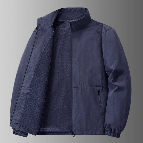 Giacca a Vento Leggera da Uomo Casual Collo in Piedi Cerniera Fodera in Rete Cappotto Moda Outdoor per Primavera Autunno