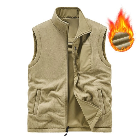 Weste Herren Beidseitig Tragbar Mit Fleecefutter Mehrere Taschen Casual Workwear Outdoor Stehkragen Winddicht Warm