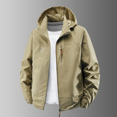 Chaqueta con Capucha para Hombre al Aire Libre a Prueba de Viento Impermeable Ropa Deportiva con Capucha Desmontable Abrigo Talla Grande con Cremallera