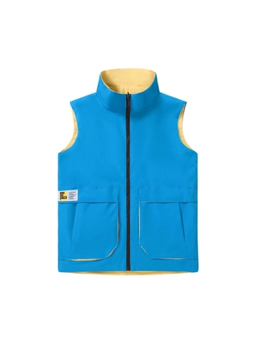 Men's Reversible Workwear Vest Polyester Thin Contrast Color Sleeveless Jacket Stand Collar Casual Multi-pocket Waistcoat