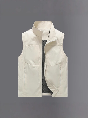 Herren Outdoor Cargo Weste Casual Stehkragen Multi-Taschen Angeln Fotografie Ärmellose Jacke Mit Netzfutter
