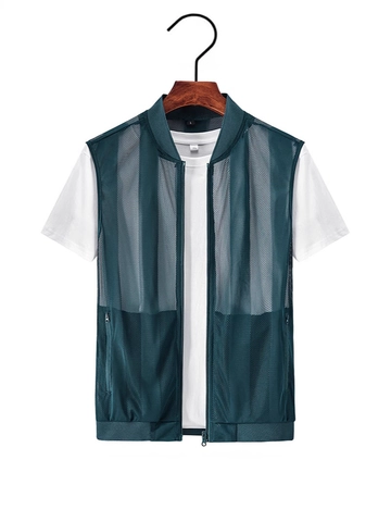 Gilet da Uomo in Rete Outdoor Traspirante ad Asciugatura Rapida Multitasche con Cerniera per Pesca Casual Lavoro Estivo Top Senza Maniche