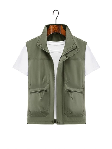 Chaleco de Trabajo Exterior para Hombre Multibolsillos Casual Funcional Cuello Alto Chaqueta Sin Mangas A Prueba de Viento Pesca Chaleco Con Forro de Malla