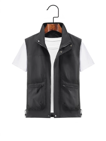 Chaleco de Trabajo Exterior para Hombre Multibolsillos Casual Funcional Cuello Alto Chaqueta Sin Mangas A Prueba de Viento Pesca Chaleco Con Forro de Malla