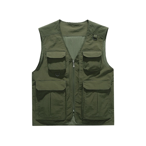 Gilet da Uomo All'aperto Con Tasche Multiple Pesca Fotografia Fodera in Rete Scollo a V Cerniera Nylon Casual Cargo Gilet