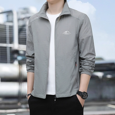Veste de Protection Solaire Homme Légère Plein Air Respirante Protection UV Col Montant Pêche Sport