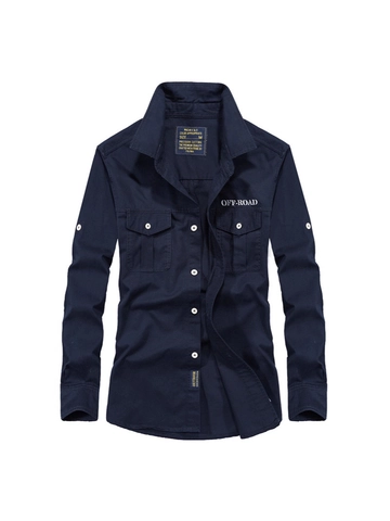 Herren Casual Langarm Arbeitshemd Strapazierfähiges Polyester Militärstil Button-Down Top Mit Doppeltaschen Für Outdoor