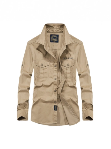 Herren Casual Langarm Arbeitshemd Strapazierfähiges Polyester Militärstil Button-Down Top Mit Doppeltaschen Für Outdoor