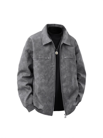 Herren Vintage Amerikanische Reißverschlussjacke Kunstleder PU Oberbekleidung Revers Slim Fit Casual Mäntel Für Jugendliche Erwachsene Mode