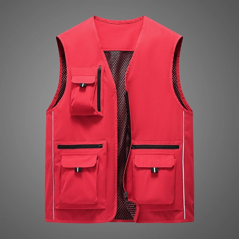 Chaleco de Trabajo Exterior con Múltiples Bolsillos para Hombre Chaleco Ligero de Pesca y Fotografía con Tira Reflectante Forro de Malla
