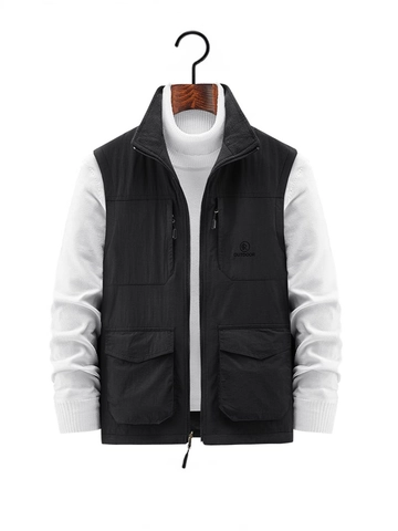 Men's Reversible Outdoor Fleece Vest Multi-Pocket Warm Stand Collar Casual Sleeveless Jacket For Winter Daily Travel