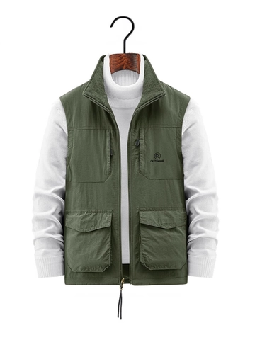 Men's Reversible Outdoor Fleece Vest Multi-Pocket Warm Stand Collar Casual Sleeveless Jacket For Winter Daily Travel