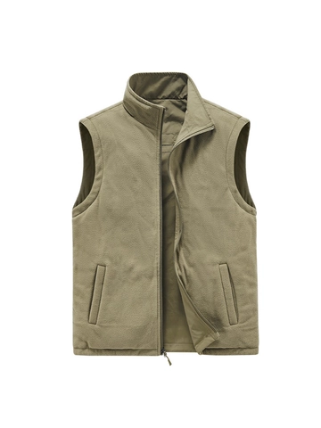 Men's Outdoor Reversible Fleece Vest Stand Collar Zipper Pockets Warm Thick Polar Fleece Waistcoat Casual Winter Outerwear
