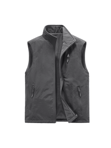 Herren Outdoor Wendbare Fleeceweste Stehkragen Reißverschlusstaschen Warm Dick Polarfleece Weste Lässige Winterbekleidung