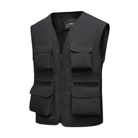 Men Outdoor Multi Pocket Utility Vest Polyester Mesh Lining Fishing Photography Workwear Sleeveless Jacket Casual Sporty Waistcoat