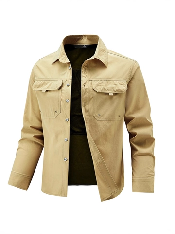 Herren Schnelltrocknendes Langarm Taktik Hemd Elastisch Atmungsaktiv Casual Workwear Top Mit Doppelten Brusttaschen