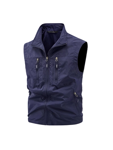 Chaleco Cargo al Aire Libre para Hombre con Múltiples Bolsillos Cuello Alto Forro de Malla Ligero Pesca Chaqueta sin Mangas