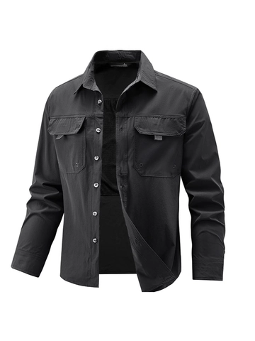Herren Schnelltrocknendes Langarm Taktik Hemd Elastisch Atmungsaktiv Casual Workwear Top Mit Doppelten Brusttaschen