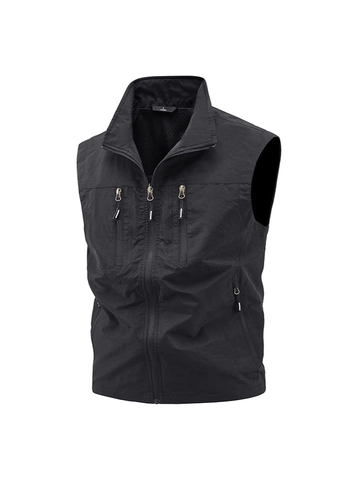 Chaleco Cargo al Aire Libre para Hombre con Múltiples Bolsillos Cuello Alto Forro de Malla Ligero Pesca Chaqueta sin Mangas
