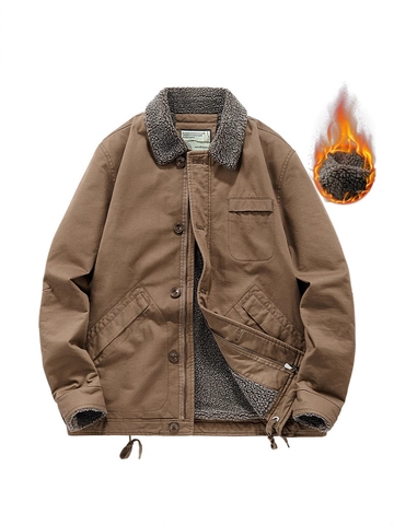 Heren Winter Militaire Sherpa Fleece Gevoerde Jas Verdikte Katoenen Canvas Workwear Mantel Met Multi Zakken Casual Outerwear