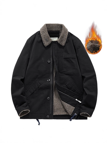 Heren Winter Militaire Sherpa Fleece Gevoerde Jas Verdikte Katoenen Canvas Workwear Mantel Met Multi Zakken Casual Outerwear