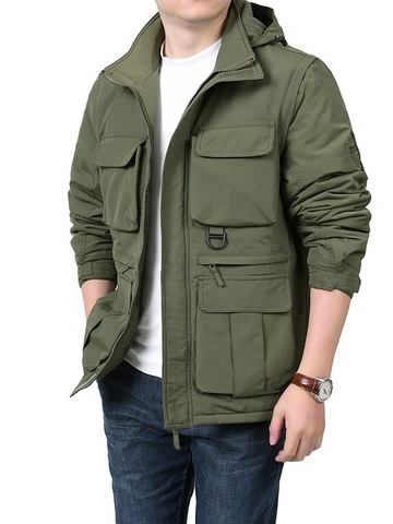 Herren Outdoor Cargo Jacke Winddichte Funktionale Mehrere Taschen Mantel Mit Abnehmbarer Kapuze Und Ärmeln Casual Tactical Außenbekleidung