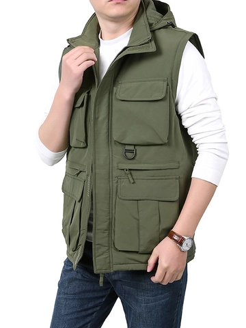 Herren Outdoor Cargo Jacke Winddichte Funktionale Mehrere Taschen Mantel Mit Abnehmbarer Kapuze Und Ärmeln Casual Tactical Außenbekleidung