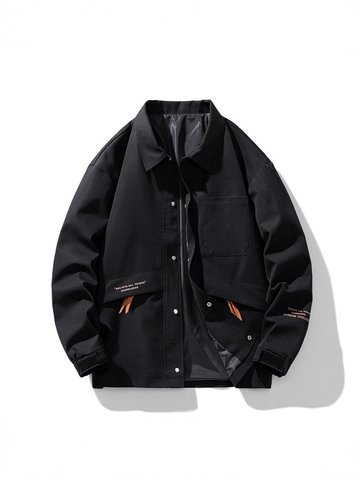 Men's Casual Cargo Jacket Fashion Lapel Multi-pocket Letter Print Workwear Coat For Spring Autumn Windproof Outerwear