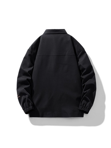 Men's Casual Cargo Jacket Fashion Lapel Multi-pocket Letter Print Workwear Coat For Spring Autumn Windproof Outerwear