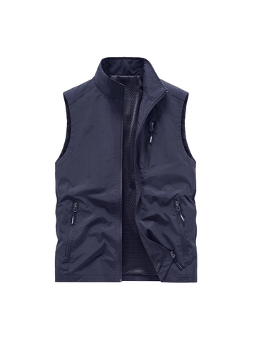 Chaleco de Pesca al Aire Libre con Múltiples Bolsillos para Hombre Cortavientos Impermeable Cuello Alto Chaleco Táctico Para Fotografía