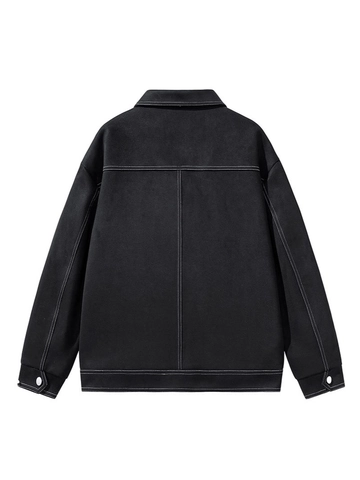 Men's Casual Suede Jacket Workwear Lapel Top With Contrast Stitching Streetwear Button Down Outerwear Coat