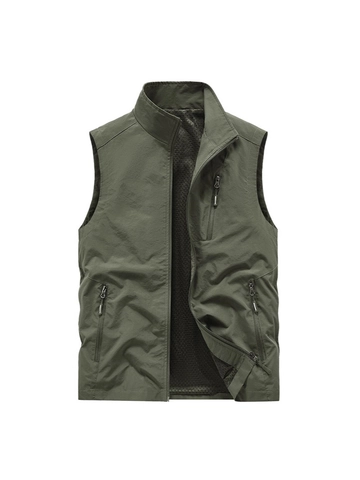 Chaleco de Pesca al Aire Libre con Múltiples Bolsillos para Hombre Cortavientos Impermeable Cuello Alto Chaleco Táctico Para Fotografía