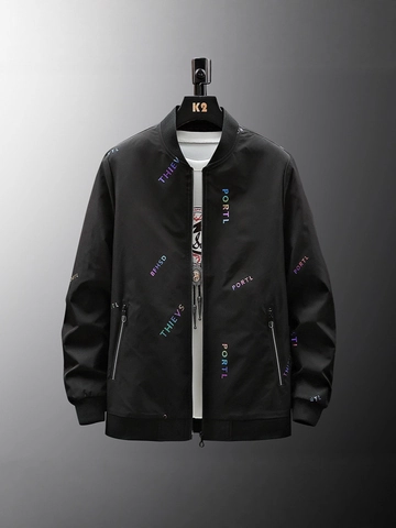 Ανδρικό Casual Bomber Jacket Με Γράμματα Φερμουάρ Όρθιο Κολάρο Μπουφάν Μπέιζμπολ Μόδα Άνοιξη Φθινόπωρο Streetwear Top