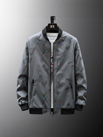 Ανδρικό Casual Bomber Jacket Με Γράμματα Φερμουάρ Όρθιο Κολάρο Μπουφάν Μπέιζμπολ Μόδα Άνοιξη Φθινόπωρο Streetwear Top