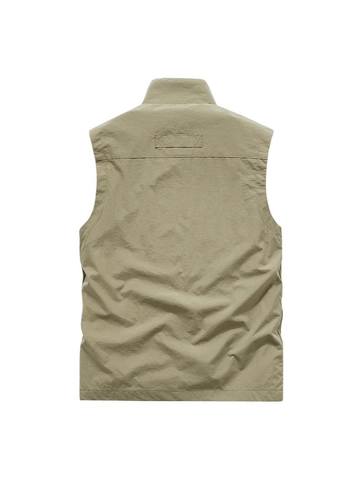 Men Outdoor Multi-Pocket Fishing Vest Quick Dry Utility Cargo Waistcoat Stand Collar Mesh Lining Photographer Gilet Jacket