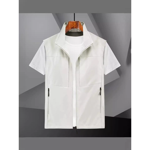 Herren Outdoor Weste Mit Vielen Taschen Angeln Fotografie Stehkragen Reißverschluss Casual Leicht Atmungsaktiv Polyester Top