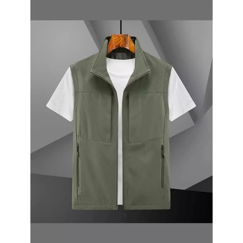 Herren Outdoor Weste Mit Vielen Taschen Angeln Fotografie Stehkragen Reißverschluss Casual Leicht Atmungsaktiv Polyester Top
