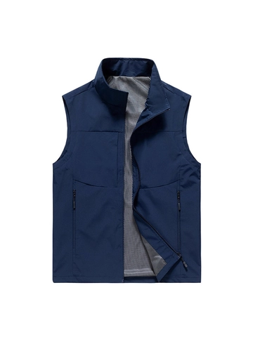 Gilet da Uomo Casual Outdoor Asciugatura Rapida Collo in Piedi Multitasche Giacca Senza Maniche Antivento Con Fodera in Mesh