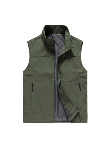 Gilet da Uomo Casual Outdoor Asciugatura Rapida Collo in Piedi Multitasche Giacca Senza Maniche Antivento Con Fodera in Mesh
