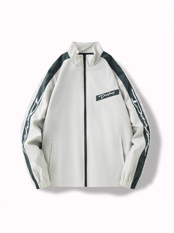 Αμερικάνικο Streetwear Βίντατζ Ζακέτα με Όρθιο Γιακά και Χρωματικό Μπλοκ Ανδρική Γυναικεία Αντιανεμική Πολυεστέρα με Φερμουάρ