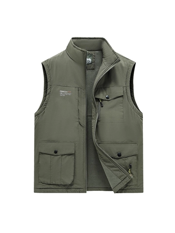 Gilet da Uomo Caldo Foderato in Pile Outdoor Multi Tasca Collo in Piedi Antivento Resistente all'Acqua Tattico Funzionale