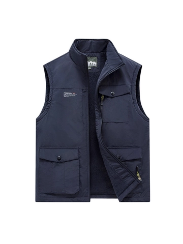 Gilet da Uomo Caldo Foderato in Pile Outdoor Multi Tasca Collo in Piedi Antivento Resistente all'Acqua Tattico Funzionale