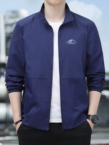 Men's Lightweight Sunscreen Jacket UV Protection Outdoor Fishing Windbreaker Ice Silk Breathable Stand Collar Casual Sportswear Top