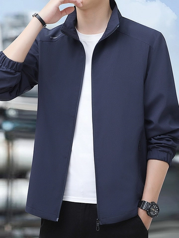 Giacca Casual con Collo in Piedi da Uomo Antivento Esterna Cappotto con Cerniera Versatile Primavera Autunno Moda Capispalla