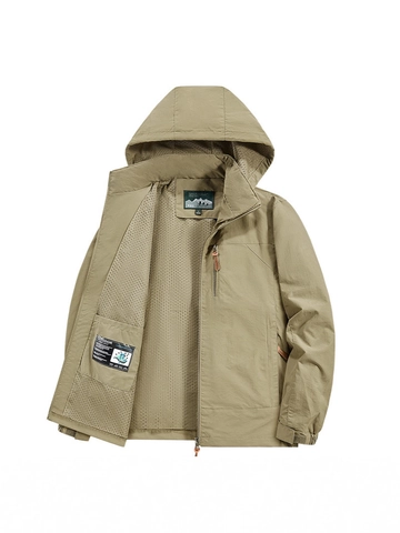 Men's Outdoor Cargo Jacket Windproof Breathable Detachable Hooded Coat Multi-Pocket Casual Loose Outwear For Spring Autumn