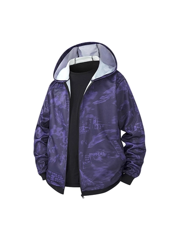 Herren Fashion Casual Kapuzenjacke Full Print Feder Buchstaben Muster Streetwear Winddicht Mantel Frühling Herbst Oberbekleidung